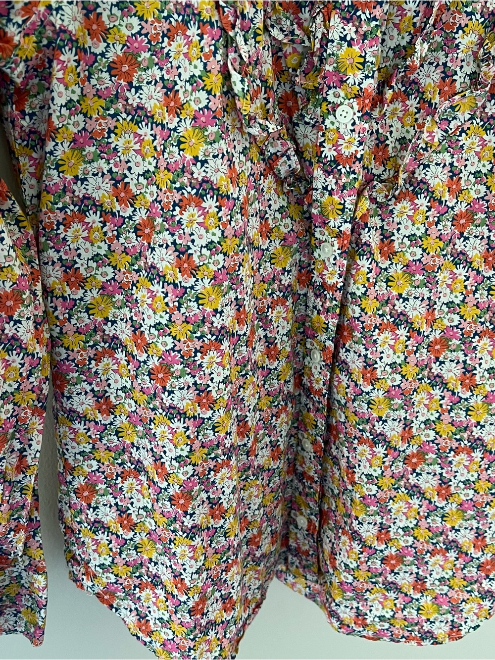 J. Crew band collar Ruffle front shirt Liberty Libby Floral womens M cottagecore - Picture 4 of 13